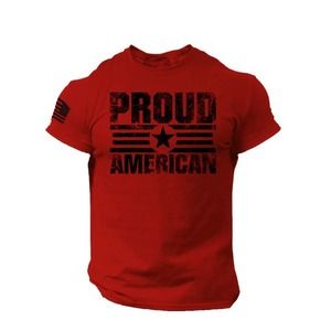 Proud American USA Flag Distressed Men T Shirt Patriotic Cotton Tee Red/Medium